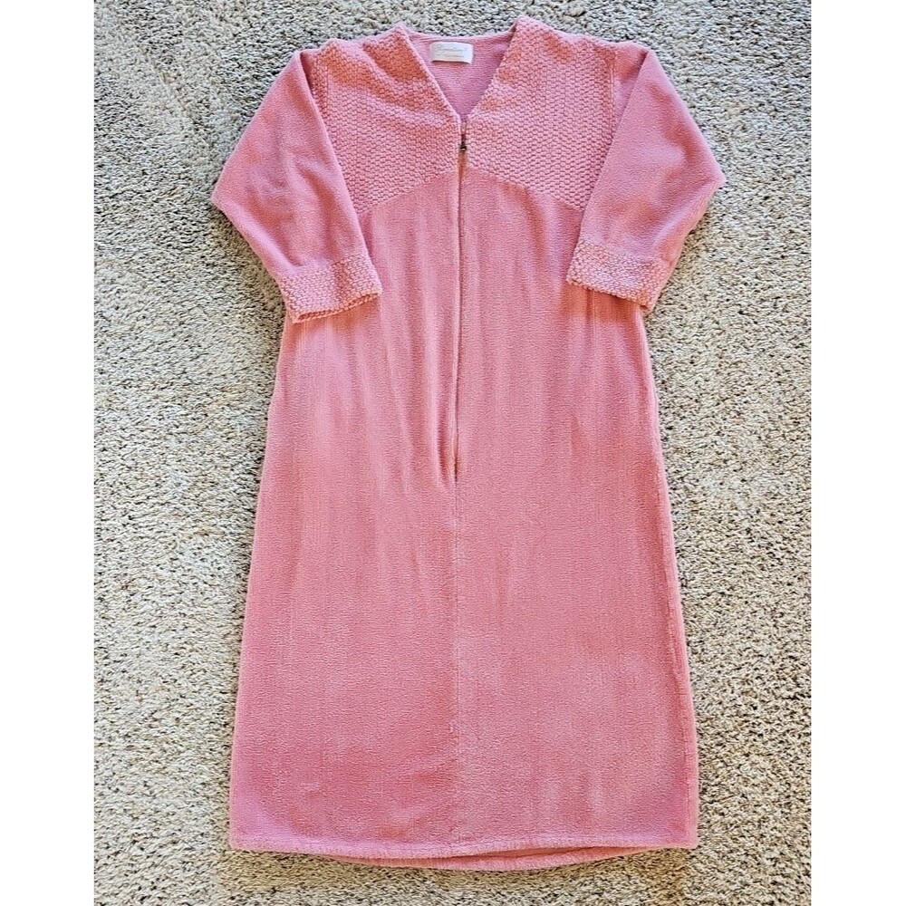 Signature II Stan Herman Vintage Chenille Zip Up Bath Robe Large Bubblegum Pink